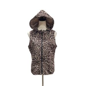 Leopard Print Hooded Cargo Vest